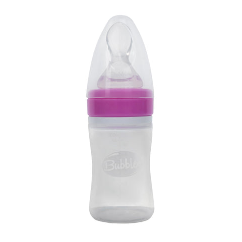 Bubbles Silicone Feeding Bottle with Spoon - Pink 150 ml