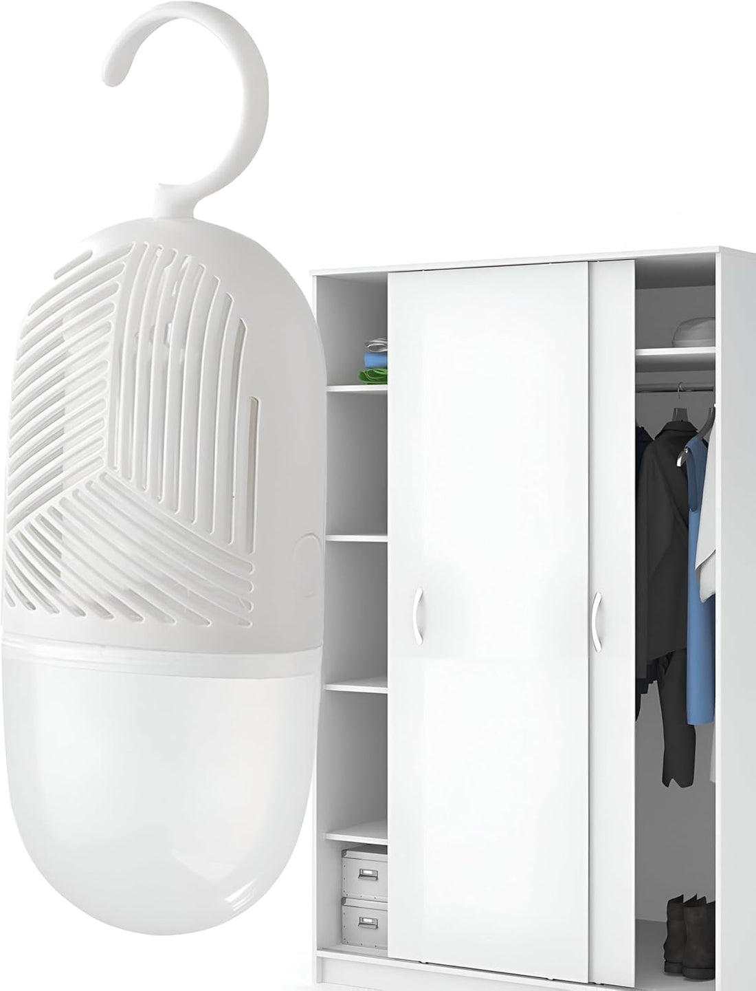 2 Pack Clothes Dehumidifier Hanging Bags for Clothes Mildew and Moisture Wicking with Water Collector Tank for Closet Dormitory