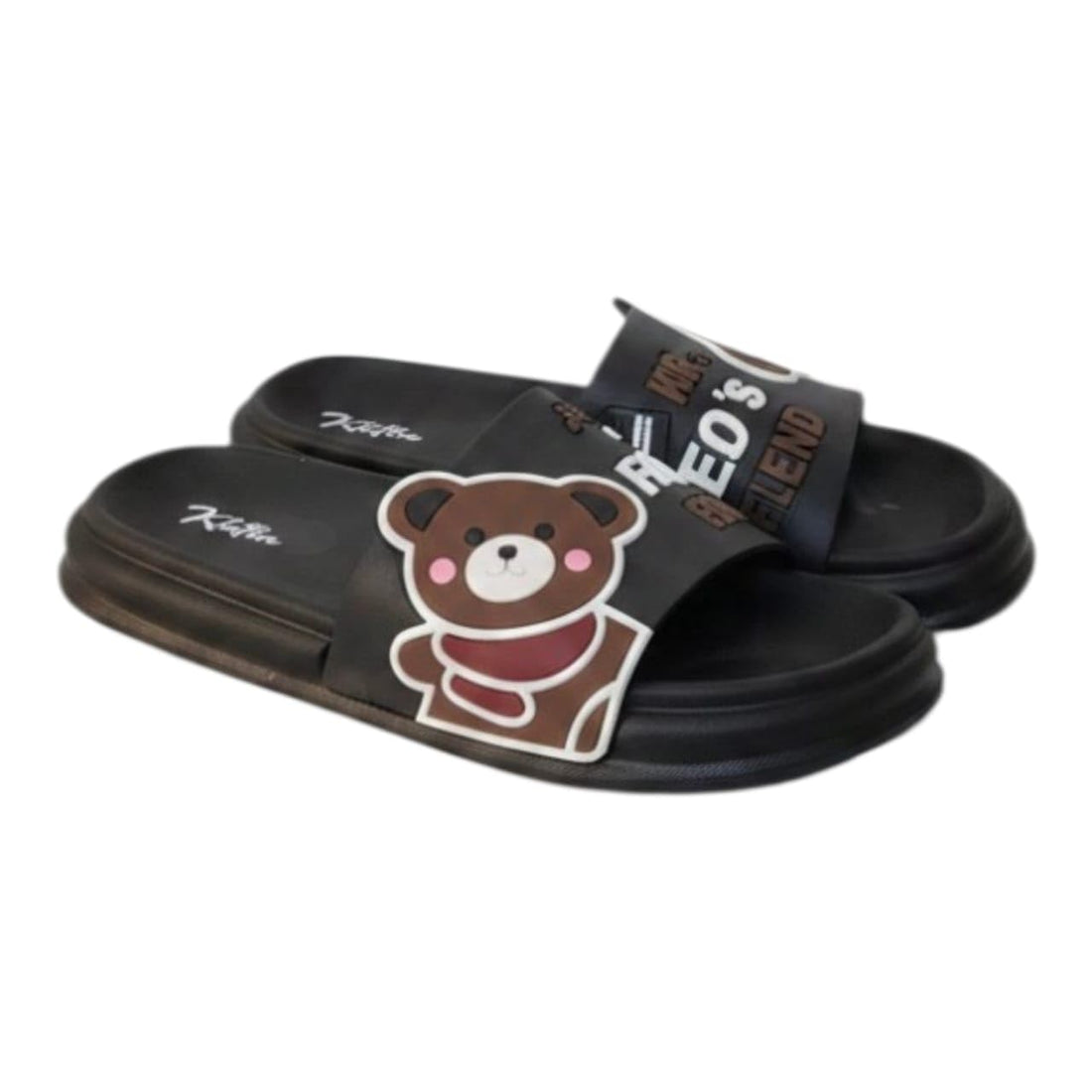Soft EVA Women's Rubber Slippers Lightweight Bear Print Multicolor Comfortable Daily Use Summer 2026 (Black, 38)