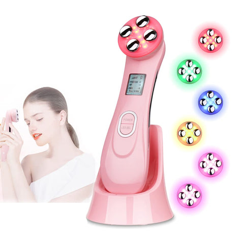 Face Lịfting Beauty Tonịng Device Red Light Wand 5 in 1 Pink