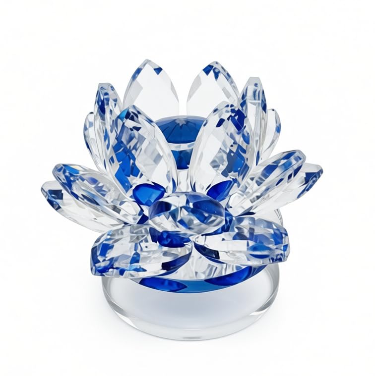 Crystal Lotus Flower Blue & Clear – Elegant Modern Table Decor for Home & Office – Luxury Decor & Sophisticated Gifts