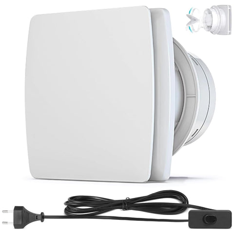 XIIW Bathroom Fan, Diameter 100 mm, Drain Fan with Check Valve, Bathroom Fan, Drain Fan with EU Plug 95 m³/h, 12 W/34 dB Wall Fan for Bathroom, Toilet, Kitchen