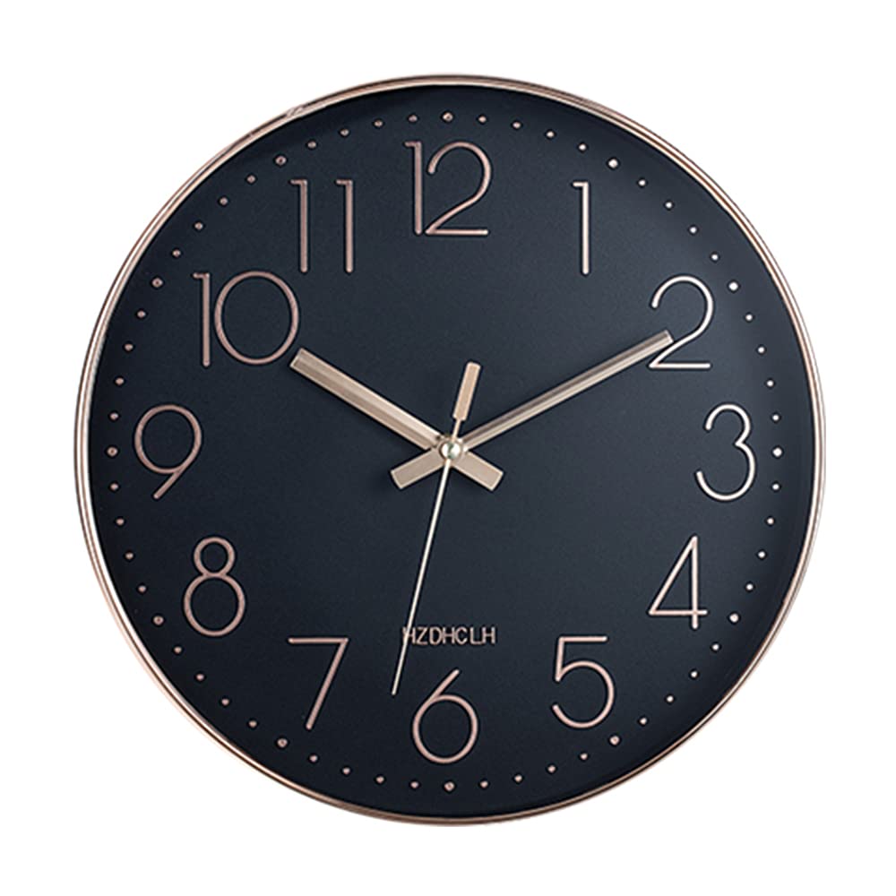HZDHCLH wall clock 12 Inch Silent Non Ticking Clock Round wall decor，wall clocks for living room Kitchen Office (Black gold)