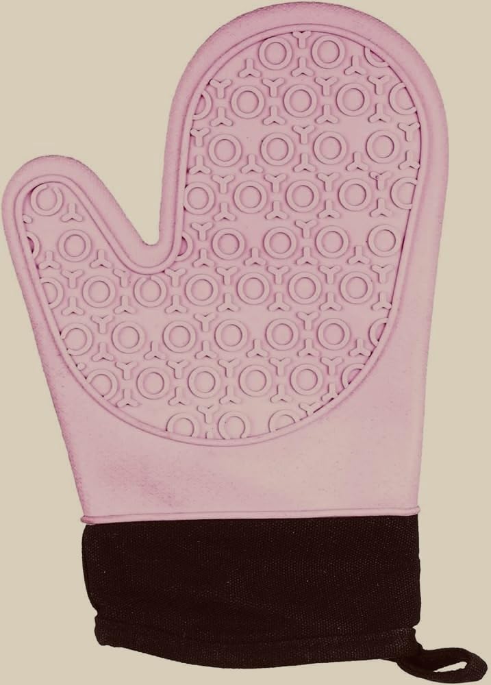 Heavy Material Thermal Gloves, Silicone Exterior, Cloth Interior, Heat Resistant, Pink