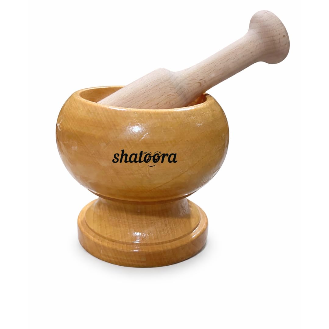 Premium Romanian Beech Wood Mortar and Pestle Set, Large Size with Long Handle