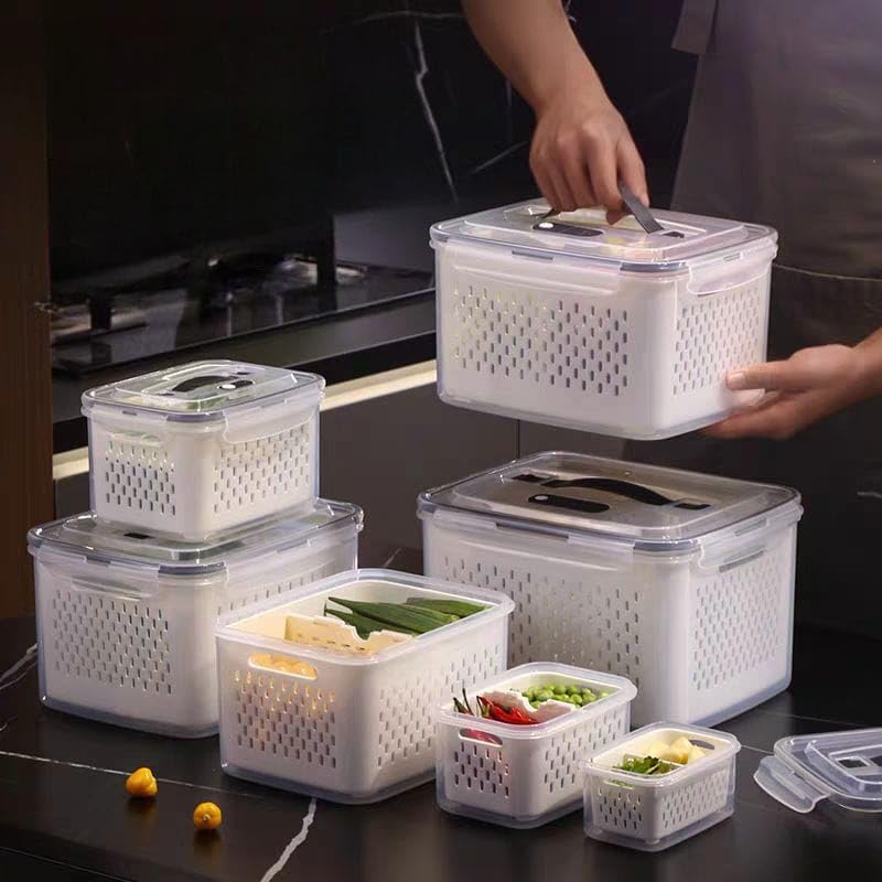 Ventilated Food Storage Containers | Set of 8 | Clear Stackable Bins with Lids | BPA-Free Plastic | 10L Total Volume