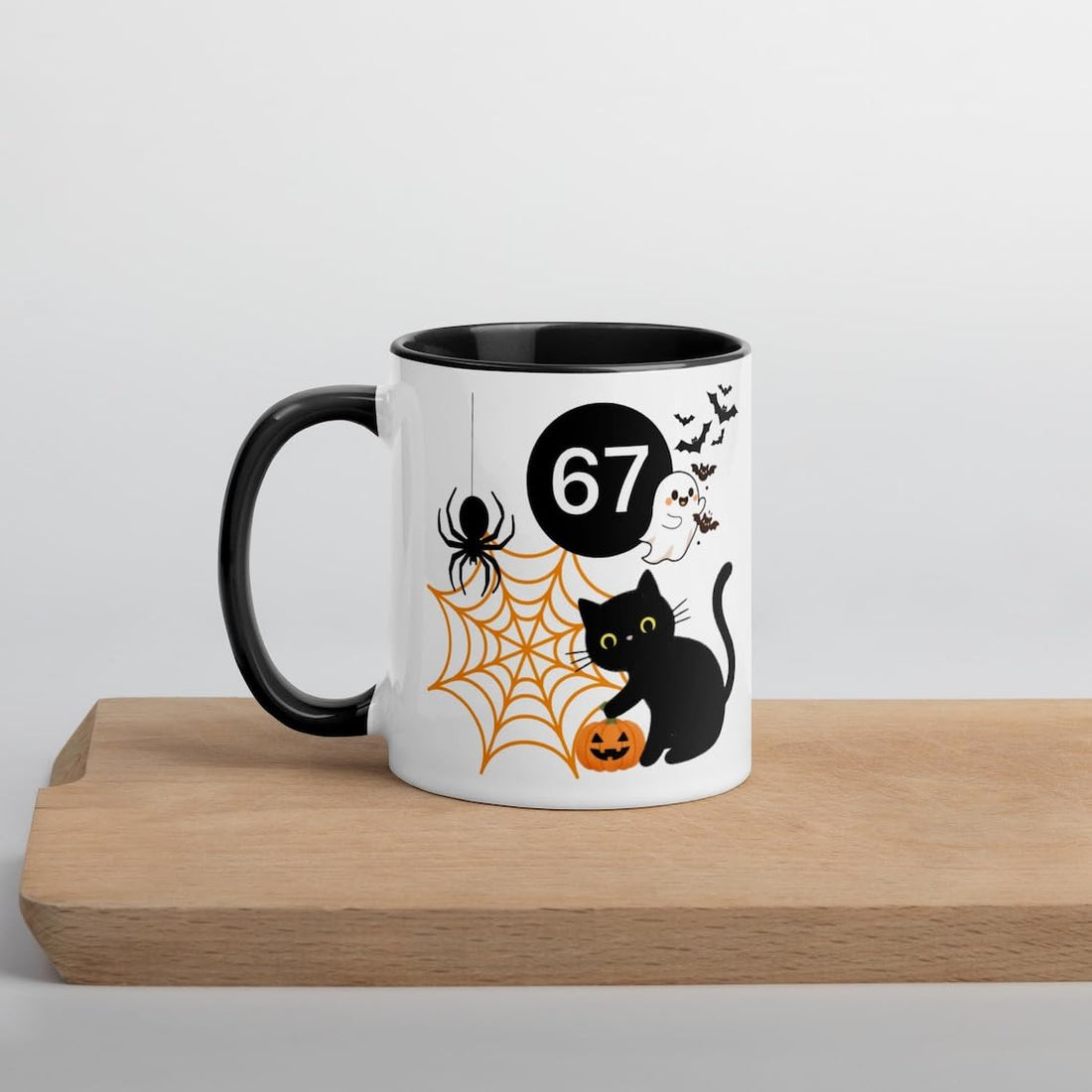 67 Halloween Mug – Cute Black Cat, Pumpkin & Ghost – 67 youth mug– Spooky Gift Idea for Coffee,Tea Lovers - 67 teacher gift, birthday 67 mug