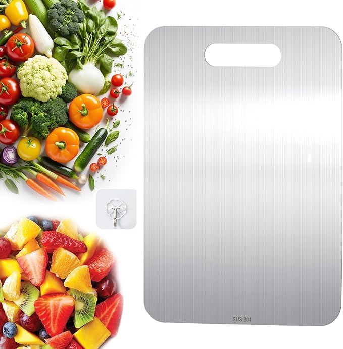 Stainless Steel Cutting Board " 35x25" cm with Hook – Easy Sterilization & Clean Steel Cutting Plate – Healthy Non-Porous Surface Prevents Pollution – Suitable for Meat, Vegetables, Fish