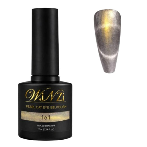 Cat Eye Gel Nail Polish 7ML, Gunmetal Gold Cat Eye Magnetic Effect Soak Off UV LED Gel, Smooth Application, Glossy Metallic Finish for Salon and DIY Nail Art Manicure (Shade 161)