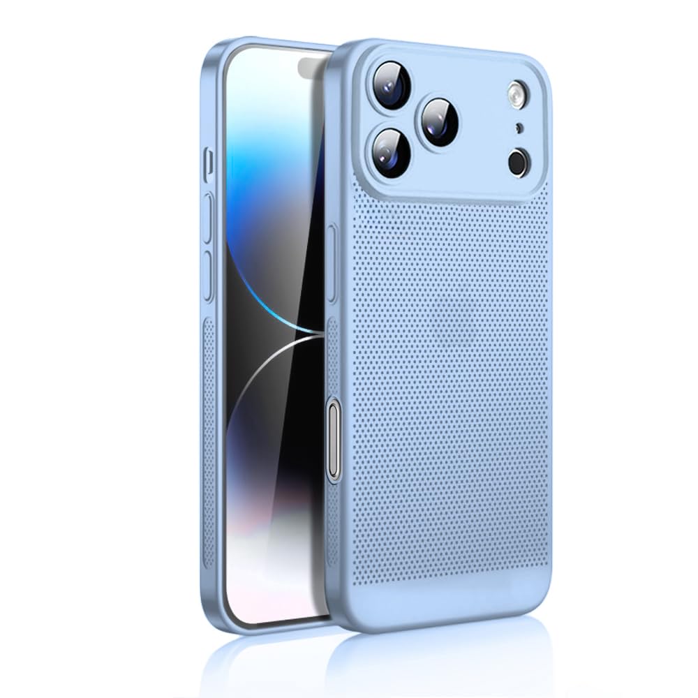 Dl3 Mobilak Case For iPhone 17 Pro Max 6.9-Inch Heat Dissipation Case with Built-in Camera Lens Protector Slim Fit Breathable Cooling Anti-Fingerprint Hard PC Back Shockproof Cover (Baby Blue)