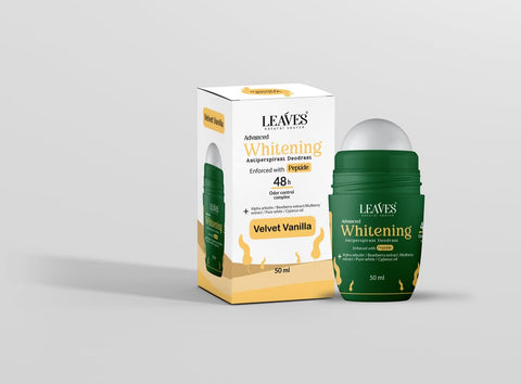 Leaves Roll-On Deodorant Velvet Vanilla – 100% Natural, 48H Odor Protection, Whitening & Soothing, Slows Hair Growth 50ml