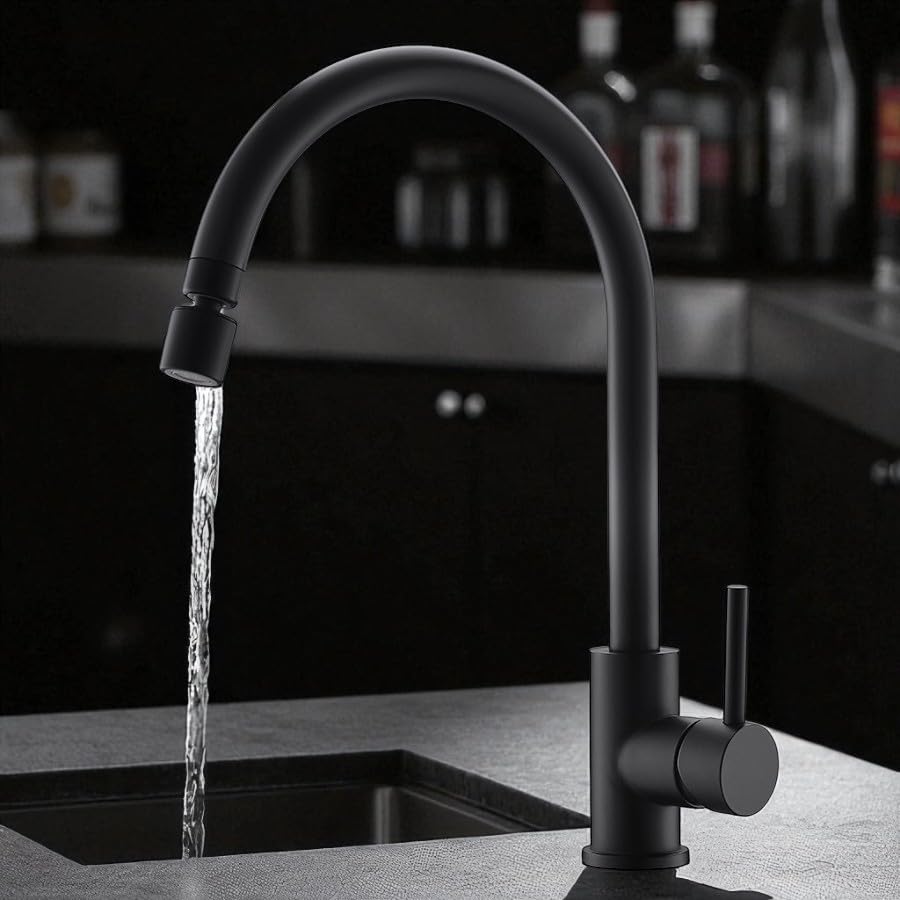Kitchen Faucet 360° Rotating Stainless Steel with Built-in Filter Hot and Cold Water Purifier for Kitchen and Bar Hotel (Black Faucet)