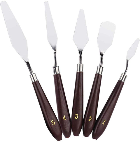5PCS Painting Knife Set, Palette Knife Painting Tools, Oil Painting Mixing Scraper, Stainless Steel Artist Oil Painting Spatula Mixing Spatula Paint Oil Painting Accessories Art- Brown