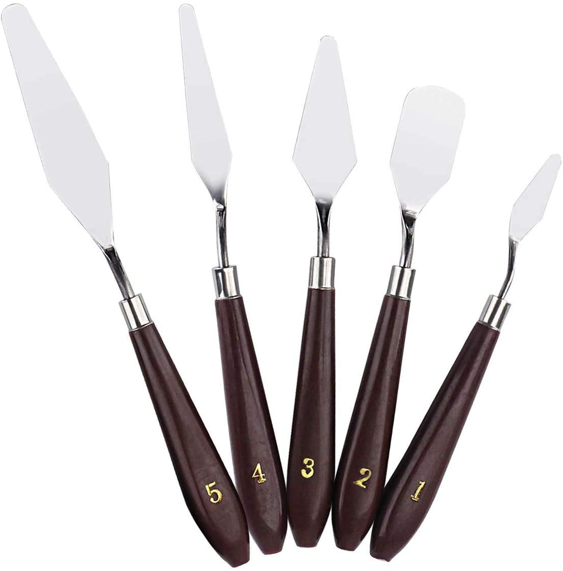 5PCS Painting Knife Set, Palette Knife Painting Tools, Oil Painting Mixing Scraper, Stainless Steel Artist Oil Painting Spatula Mixing Spatula Paint Oil Painting Accessories Art- Brown