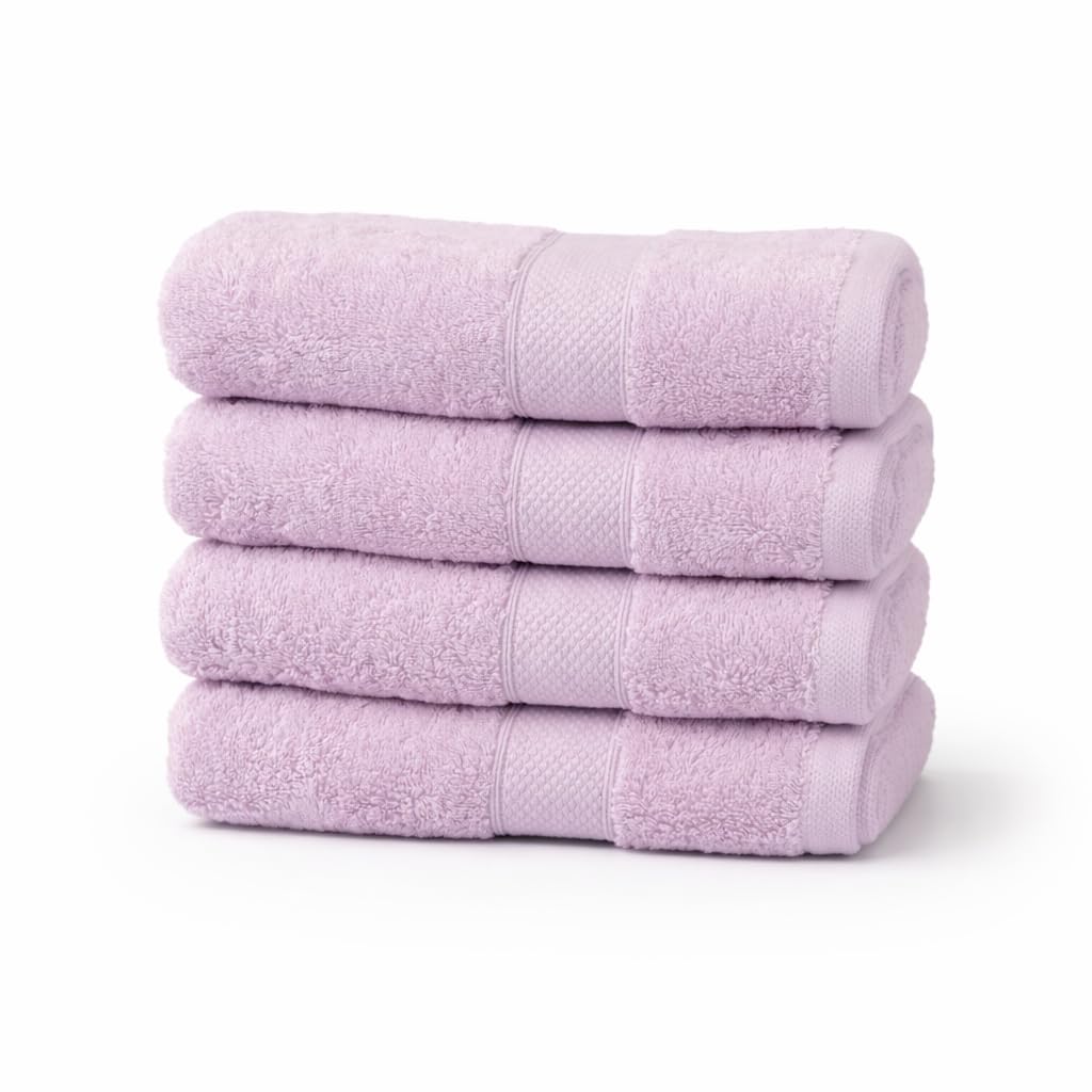 100% Cotton Face Towel Set | Cairo Brand 600 g/m² | Pack 2, 4 or 6 Pieces | Size 50x100cm | Highly Absorbent (4, Lavender)