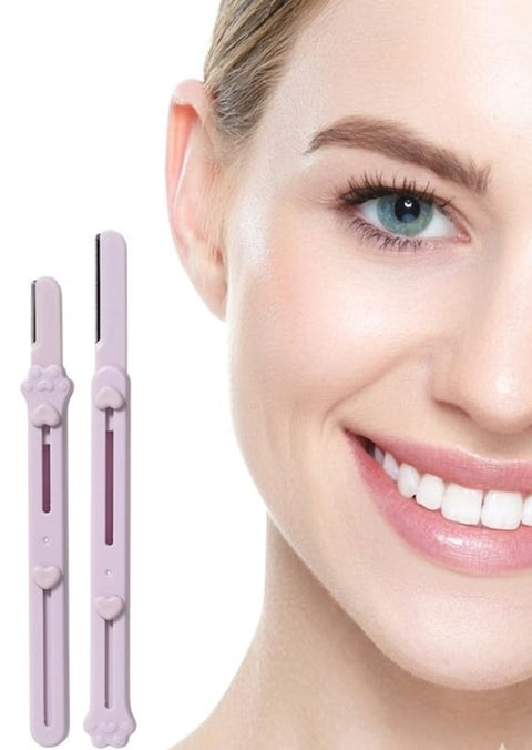 1PC Eyebrow Razor Multipurpose Touch up Razor Pattern Eyebrow Trimmer Exfoliating Dermaplaning Tool Facial Hair Trimmer Facial Razors +2 Blade Replace Plastic Trim Eyebrows-random color
