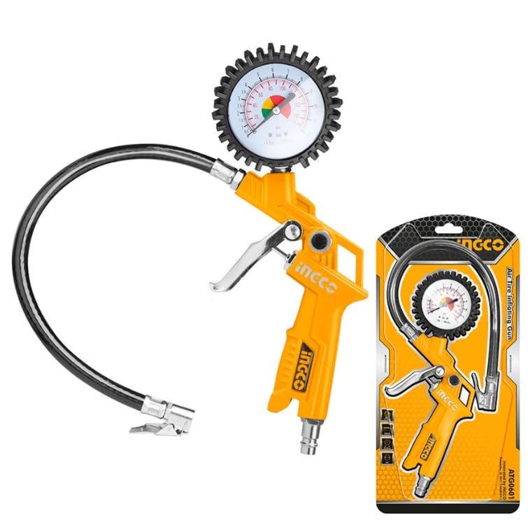 INGCO Air Tire Inflator, 12 Bar Operating Pressure, 350mm Hose, 63.5mm Faucet Diameter, Model ATG0601