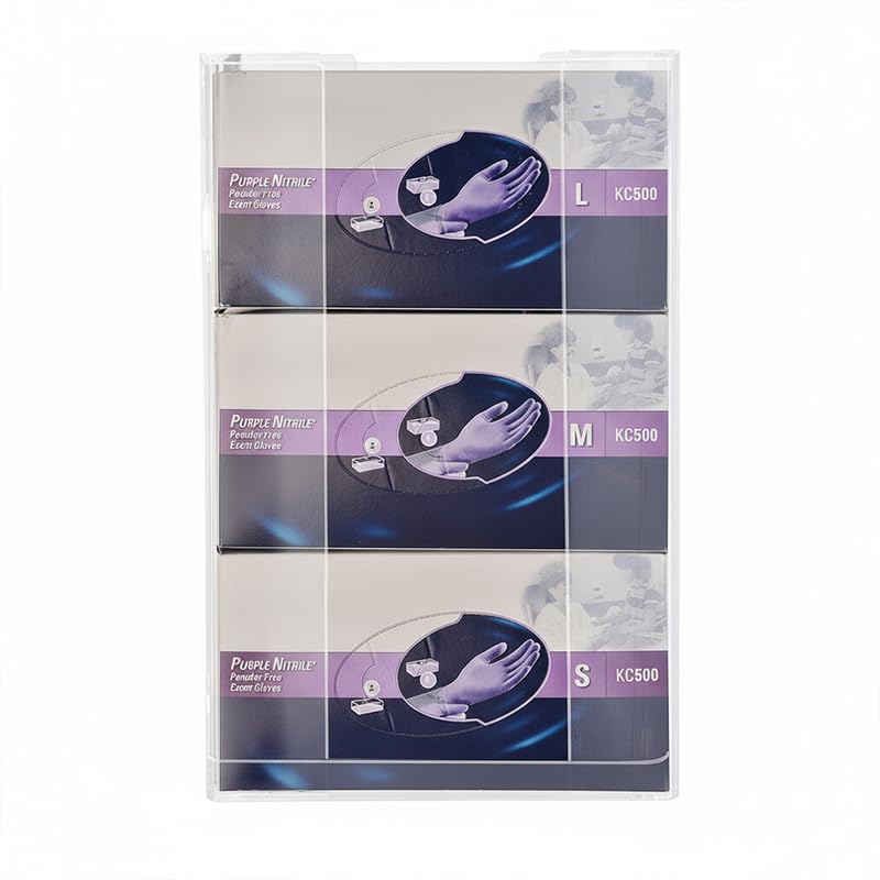 BEST MEDIA Wall Mounted or Countertop Acrylic Glove Box Holder Dispenser with a 3 Box Capacity for Food Service or Healthcare- 26.2x9.7x40.6 cm - Professional - 1 Piece - Transparent