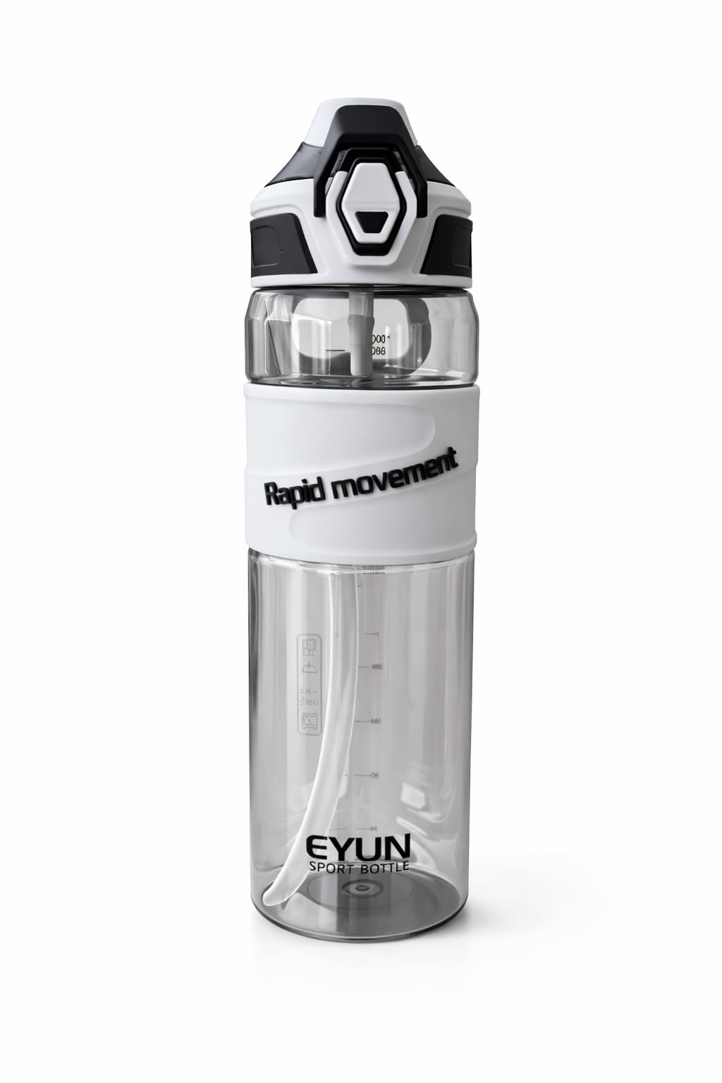 EYUN 1000ml Sports Water Bottle with Carry Handle & Straw, Flip Lid with Safety Lock, Leakproof BPA-Free Plastic Gym & Outdoor Drink Bottle for Running, Cycling, School (Grey)