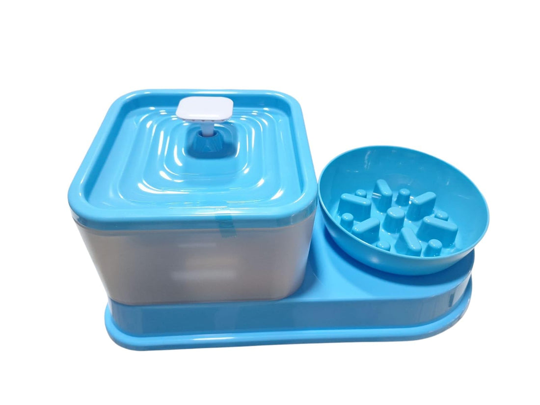 Water Fountain and 2 Cat Food Bowl, Ultra Quiet Pet Water Dispenser 2L Automatic Fountain and 2 Food Bowls for Slow Eating and Regular Eating