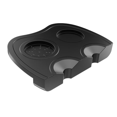 Coffee Tamper Tool, Silicone Rubber Espresso Tamping Mat, Double Hole Corner Edge Practical Stand Tamp Station 63mm to Protect Your Worktop for Espresso Baristas Powder Maker (Large Black)