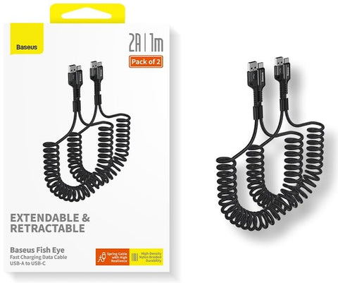 Baseus USB-C Cable for Car (2 Pack) | 2A Fast Charging, 480Mbps Data Sync | 1M Flexible Cord | Durable Braided USB-A to Type-C Vehicle | For Apple iPhone 17 Pro Max, For Samsung, Huawei, Oppo, Xiaomi