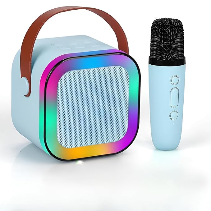 SE HUB K12 Speaker Machine Bluetooth-Compatible Wireless Karaoke Mic Speaker Multi-Compatibility Modes, RGB Lights | Party POP Bluetooth Speaker with Mic (Blue)