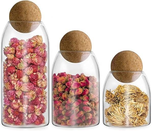 Glass Storage Jars with Cork Lids Set of 3, Clear, Tea, Candy, Chocolate