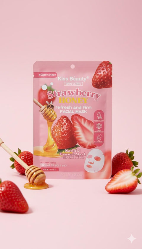 Kiss Beauty Fresh & Firm Facial Mask, Natural Essence Sheet Mask for All Skin Types, 30g (30g, Strawberry)