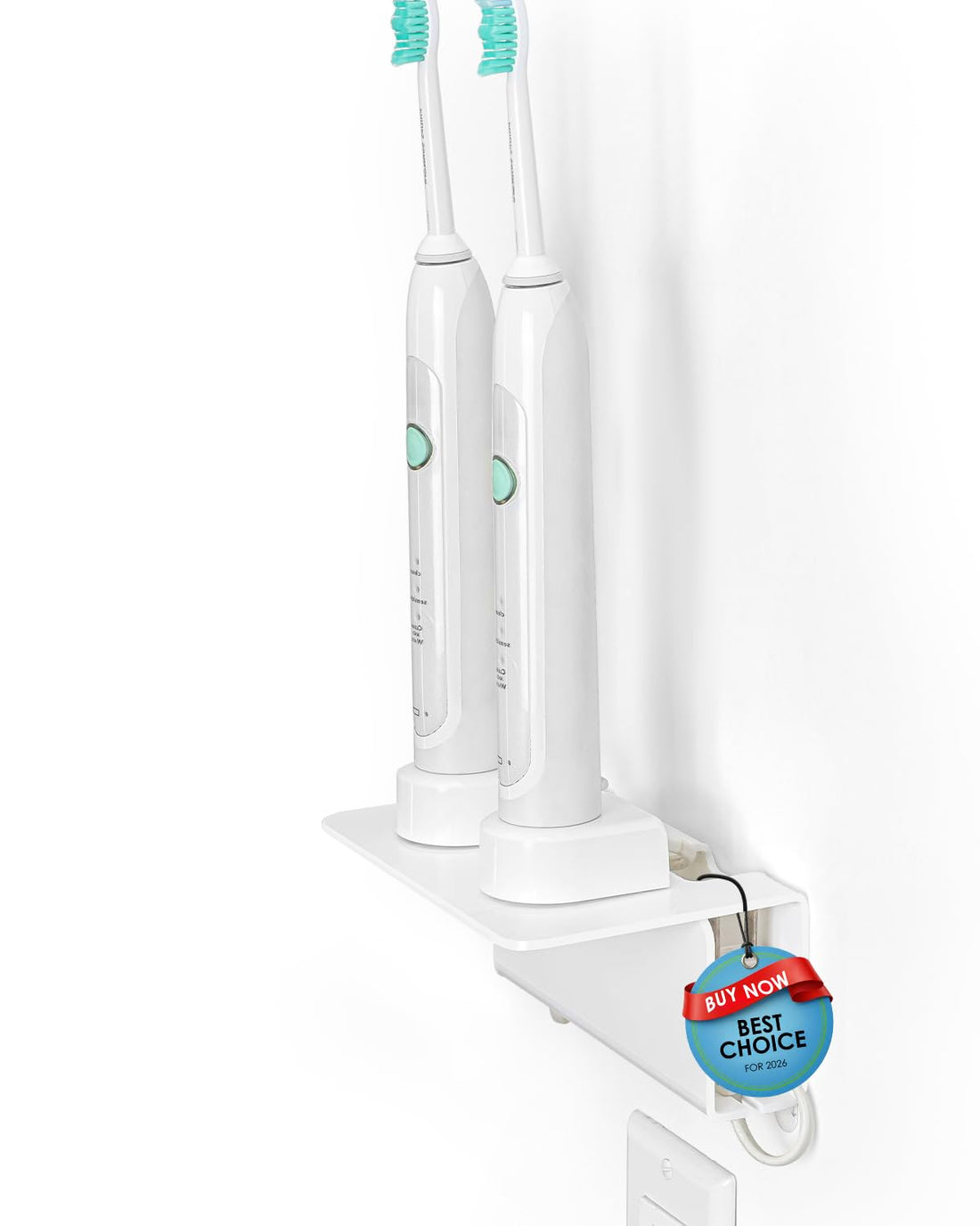 OAPRIRE Electric Toothbrush Holder for Bathroom, Acrylic Electric Toothbrush Holder Wall Mounted Come with Cable Organizer, Saving Space and Convenient Charging - White