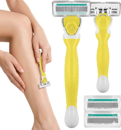 1 Pc Hair Removal Razor for Women with Aloe Vera Strip for Arms, Under Arms, Legs & Bikini Line Shaving Razor+ 2 pc Blades- yeloow color