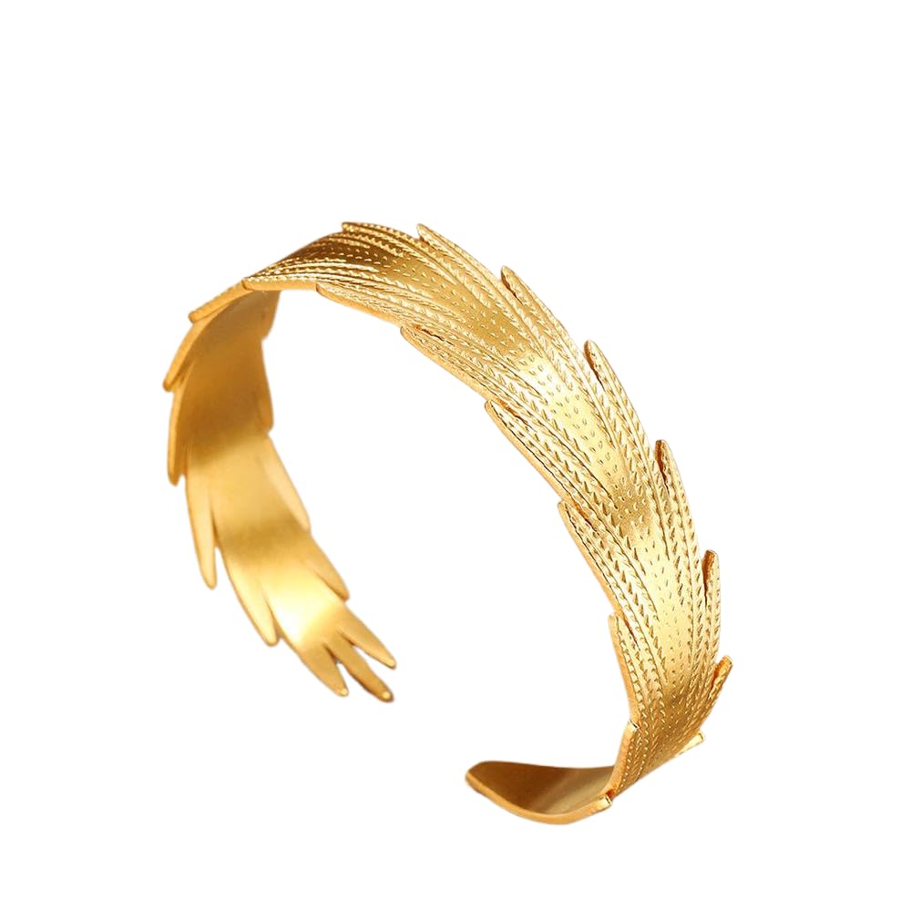 Bracelet Feathers Stainless Steel 18k Gold Plated - Adjustable