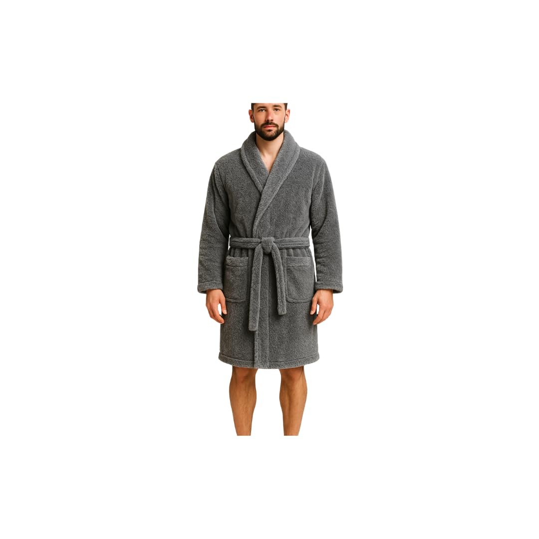 Luxury Men's Plush Cotton Bathrobe – Ultra-Soft, Warm Fleece Sherpa Robe, Long Shaggy Spa Lounge Wear, Cozy & Fluffy Comfort