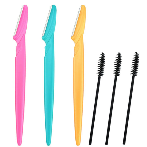 3 Pcs Eyebrow Razors with 3 Pcs Eyelash Brush Multipurpose Fine Hair Remover Precisely Eyebrow Trimmer Portable Facial Hair Sharp Removers