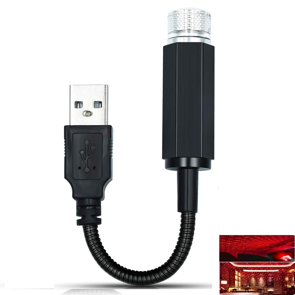 HONLEEX USB Night Light Projector,Car Roof Star Light 2-in-1 Projection Changes Automatically, Music Changes Synchronously Night Light,Ceillight Decorative,Home,Party Light,Plug & Play,Pack of 1(Red).