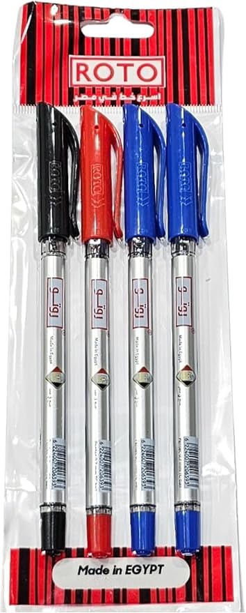Roto Ballpoint Pen (0.7mm, Pack of 4, 3 Colors)