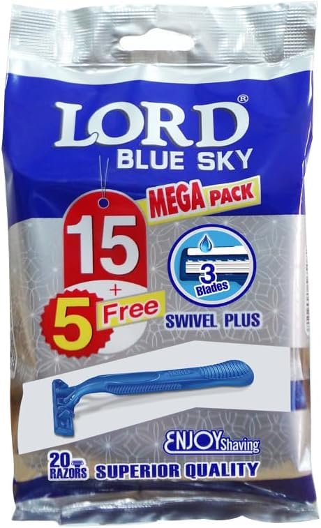 Lord Blue 3 Blade Razor with Gel Strip for Best Shave Without Irritation, Pack of 15+5 Pieces