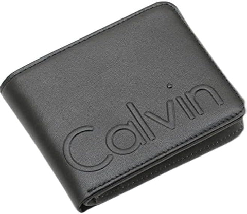 Men's Leather Bifold Wallet – Slim Minimalist Wallet with Embossed Logo – Front Pocket Card Holder with ID Window