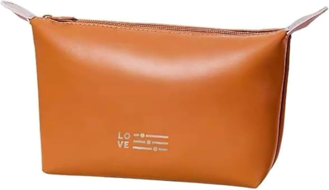 Toiletry Bag PU Leather Cosmetic Makeup Bag for Women Men - Waterproof Portable Travel Wash Bag (Brown)