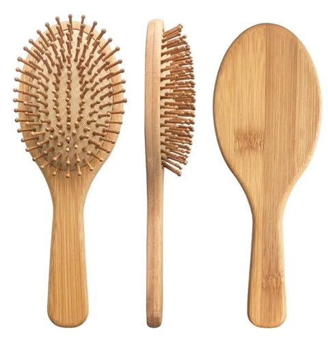 Bamboo Hair Brush Set for Hair Growth (oval shape) - Natural Wooden Scalp Massage Brush with Bamboo Bristles,Detangling Hairbrush for Women,Men,All Hair Types - Ergonomic Handle