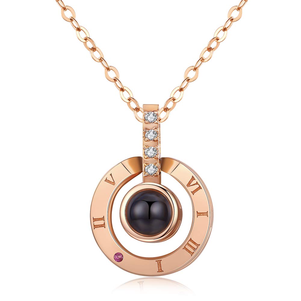 LAVUMO Necklaces Pendant for Women 100 Languages I LOVE YOU Necklace Rose Gold Jewelry Girlfriend Birthday Valentine Gifts With Gift Box