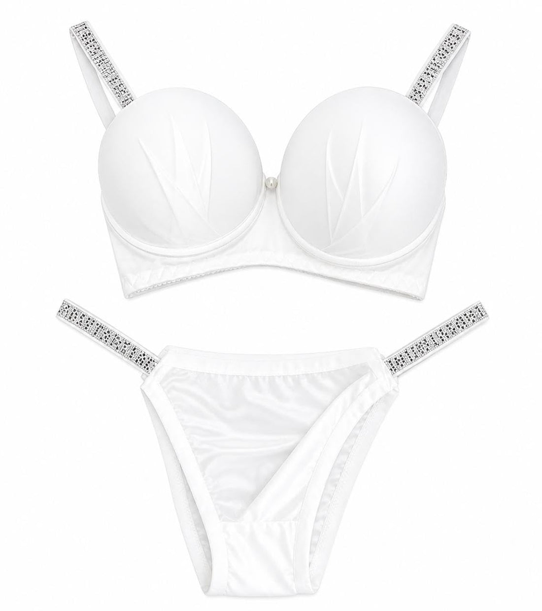 Lady Stars Embroidered Bra and Panty Set, White, Lace Detail with Pearl Accent, Luxury Women's Underwear