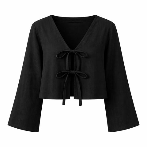 Women's Style Linen Blouse – Wide Sleeve – Short Cut – Multiple Colors & Sizes