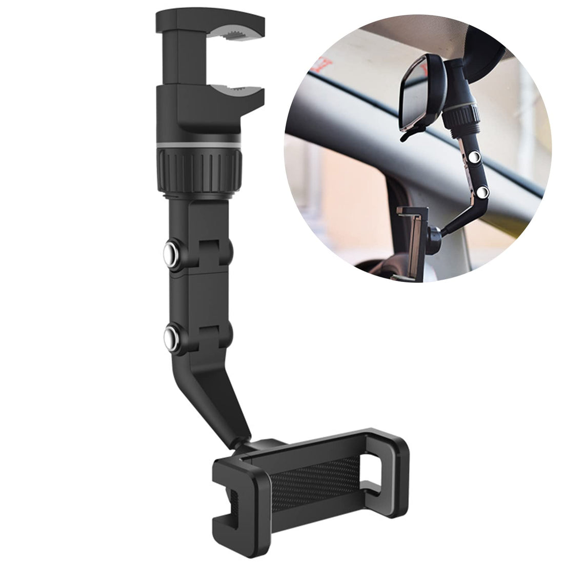 360° Rearview Mirror Phone Holder,Multifunctional Car Cell Phone Mount,Universal Rotating GPS Holder Desk Stand, Smartphone Automobile Cradles Suitable for Most Mobile Phones,Gray