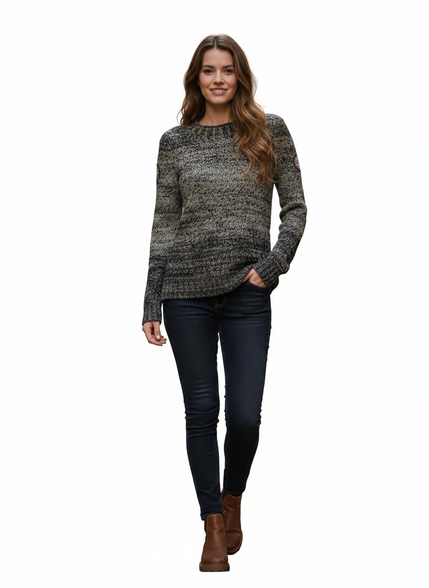 Women's Premium Knit Sweater – Soft Acrylic Blend (93%) – Olive, Black & Gold Metallic Thread Mix – Size S (Thomas & Splendor)
