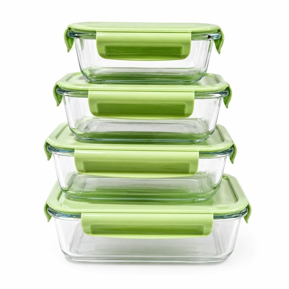 Glass Food Storage Containers Set 4 Pieces - Green - A1-791