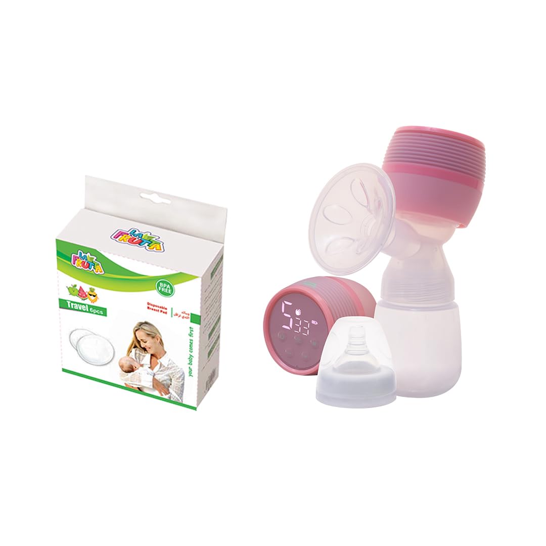 La Frutta Portable Electric Breast Pump, 150 ml Bottle,charger, massage Mode, BPa Free, Digital Screen, Power : 220Volts/50-60HZ + 6Pcs Breast Pads