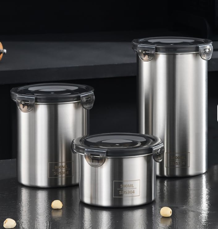 Stainless Steel Airtight Food Storage Containers, 3 Pieces, 500ml, 900ml, 1400ml, Stackable by Dollar Import