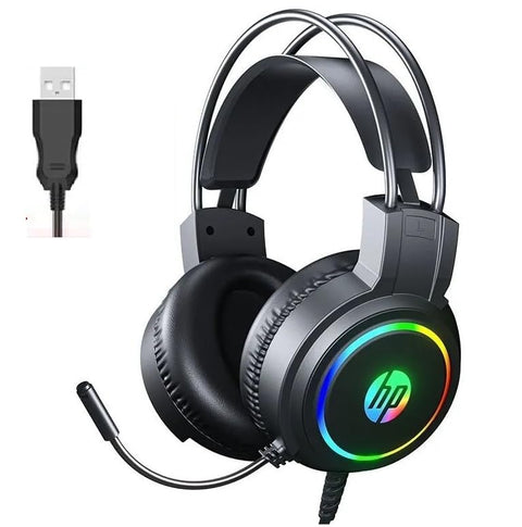 For HP H100 Gaming Headset USB 7.1 Surround Sound -RGB Colorful Lighting Effect – Skin friendly and Breathable – Flixable Noise Reduction Mic – 50mm Drivers – For PC & PS4 | Black