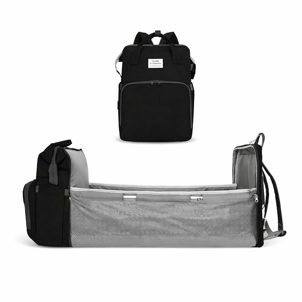 Hanso 1 diaper bag with bed diaper bag backpack travel bed Large Capacity Maternity Bag - Waterproof Bed, Diaper Changing Backpack(Black)